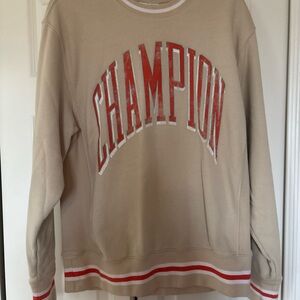 Champion Beige and Red Logo Sweatshirt